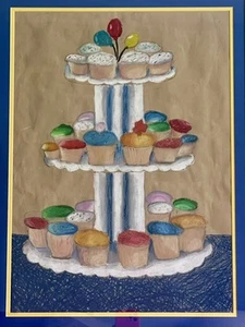 MOD Cupcakes Medios Mixtos Arte Pop Pintura Thiebaud Vibras Años 80 90 IMPRESIONANTE MARCO - Imagen 1 de 7