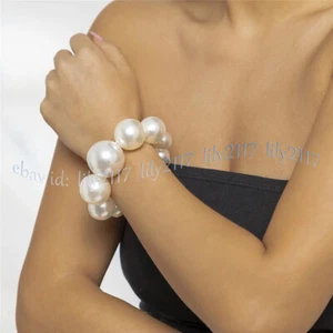 Huge 14-20mm White South Sea Shell Pearl Round Beads Imitation Pearl Bracelet8'' - Picture 1 of 9