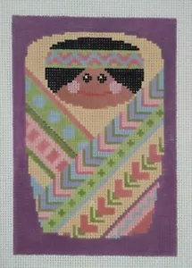 Needlepoint HP handpainted canvas Southwestern Papoose baby child 13m 5x7.5" - Picture 1 of 4