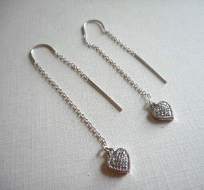 Sterling Silver Cubic Zirconia Tiny Heart Threader Earrings   178A - Image 1 of 4