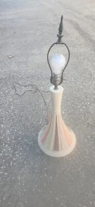 Mid Century Modern MCM Vintage Textured Cream Ceramic Table Lamp Orange Brn Tan - Picture 1 of 15