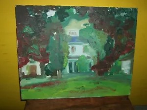 20TH CENTURY OIL ON CANVAS ABSTRACT ART A VIEW OF COTTAGE STYLE OF JOHN PIPER - Picture 1 of 4