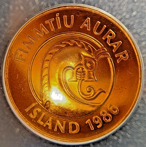 ICELAND. 1986, 50 Aurar - MS65-  Rare to Find in Graded Form Cover
