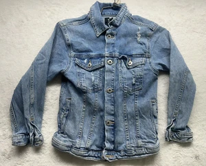Art Class Denim Jacket sz 7/8 Blue Distressed Button Up w/Pockets Western/Boho - Picture 1 of 7