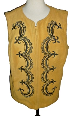 Bob Mackie Usable Arte Mostaza Chaleco Vellón con Diseño Bordado Negro Grande L Foto 1 de 4