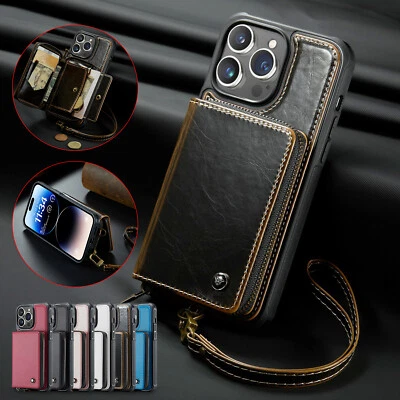 Case For Samsung Galaxy S23 Ultra S22 S21 Leather Wallet Zipper with Strap Cover - Image 1 of 4