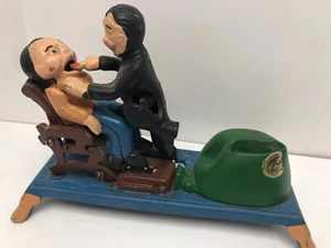 Vintage Cast Iron The Dentist Chair/Pulling Teeth Mechanical Bank Works great SC - Picture 1 of 8