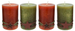 4 Adventskerzen Stumpenkerzen Grün Marone Braun Orange Stern Weihnachten Deko - Bild 1 von 5