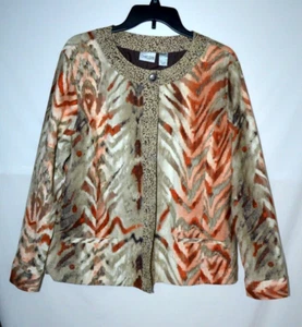 Chicos Carlotta Jacket 3 XL Brown Rust Abstract Cheetah Trim Lined Blazer NEW - Picture 1 of 6