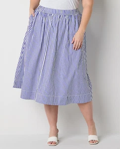 St. John's Bay Women's Elastic Waist Midi A-Line Skirt Plus Size Tall XXLT Blue - Picture 1 of 9