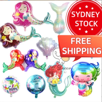 Mermaid Shaped Foil Balloon Shell &Tail Girls Princess Birthday Party Decoration - image 1 of 2