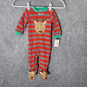 Carters Christmas One Piece 9M Embroidery Reindeer Footie Blanket Sleeper Stripe - Picture 1 of 8