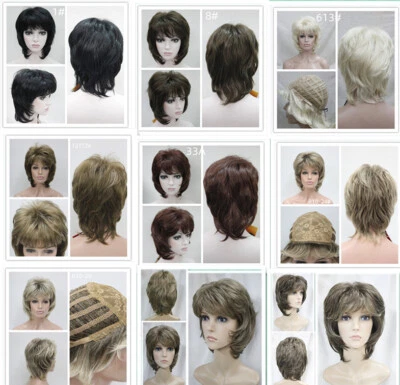 Peluca corta rizada peluca para mujer peluca dorada oscura pelucas de moda + gorra de peluca Foto 1 de 4