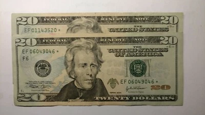 {2} FR-2090F* $20.00 Star Federal Reserve Note Circulated--- - Image 1 of 4