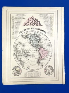 Mapa a color 1884 HEMISFERIO OCCIDENTAL ~ Información ríos y montañas ~ 15,25" x 11,5" - Imagen 1 de 11