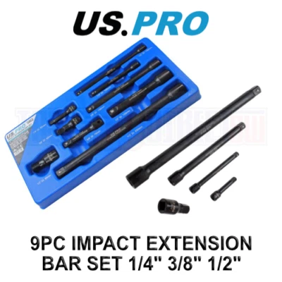US PRO Tools 9pc 1/4" 3/8" 1/2" dr Impact Extension Bar Set For Sockets 3462 - Image 1 of 4