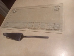 S&P Salt & Pepper Rectangular Glass sweets plate with cake server 40x20cm - Foto 1 di 14