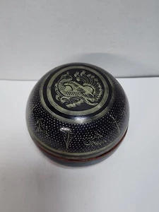 Vintage Round Lacquer Trinket Jewelry Box made In Burma - Picture 1 of 5