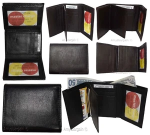 Man’s wallet Tri-fold Leather 9 card spaces 2 ID windows 2 bill slots New wallet - Picture 1 of 36