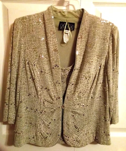 Alex Evenings 2 Pc Jacket/Cami Sage Green, Petite Large - Picture 1 of 6