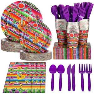 350PCS Mexican Fiesta Dinnerware Set for 50 Guests Cinco de Mayo Party Supplies - Picture 1 of 6