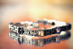 Vintage Sterling Silver 925 Bracelet Marcasite Amethyst/Crystal Stones 25.04g - Picture 1 of 10
