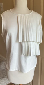 NWT Tahari Top M Sleeveless Layered Zip Back Soft White Jersey Orig $78 Designer - Picture 1 of 9