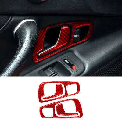 Cubierta de manija de puerta interior de fibra de carbono roja 4 piezas para Honda S2000 2004-2009 Foto 1 de 4