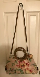 GENUINE FOSSIL ~ LEATHER & CANVAS ~ FLORAL SATCHEL CROSSBODY HANDBAG ~ 75083 - Picture 1 of 8