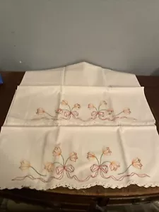 Vintage Kissenbezug Set handbestickt gehäkelt orange rot Blumen Schleife - Bild 1 von 5