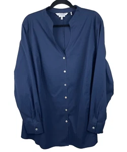 Foxcroft Tunic Top Shirt Blouse Size 24W Blue Non Iron Stretch Pockets Button Up - Picture 1 of 9