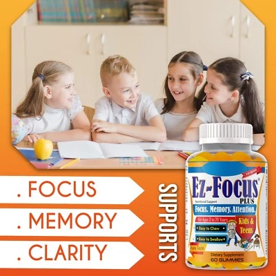 Gomitas potenciadoras cerebrales EZ-Focus Kids, vitamina para enfoque infantil y memoria salud cerebral Foto 1 de 4