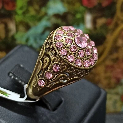 Michal Negrin Signet Ring With Pink Swarovski Crystal Victorian New Tag Gift  - Image 1 of 4