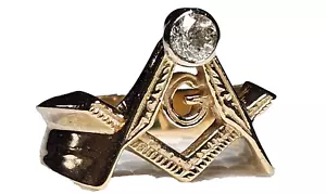 ANILLO MASÓN DIAMANTE ORO AMARILLO 14K-BRÚJULA CUADRADO TALLA G 7,5 - Imagen 1 de 10