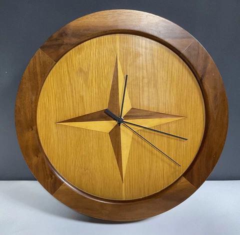 MCM Inlaid Wood Nautical Compass Wall Clock Cover