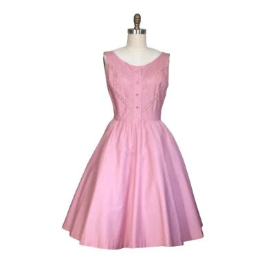 Vestido de festa rosa claro vintage década de 1950 | Vestido rosa bebê vintage médio década de 1950 - Imagem 1 de 4