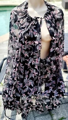 Victorias Secret Rare Vintage coverup swim sheer black floral jacket robe s m l  - Image 1 of 4