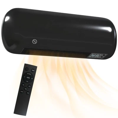 HOMCOM Ceramic Electric Heater 2000W with Fan, Wall Mounted, Black - Image 1 of 4