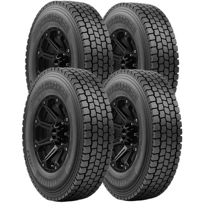 (QTY 4) 245/70R19.5 Hercules Strong Guard H-DO 136/134N LRH Black Wall Tires Foto 1 de 4