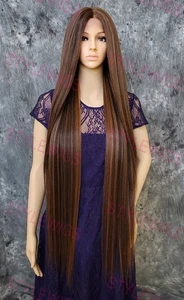 Brown/Blonde/Auburn Super Long Straight Lace Front Human Hair Blend Wig EVFC - Picture 1 of 7
