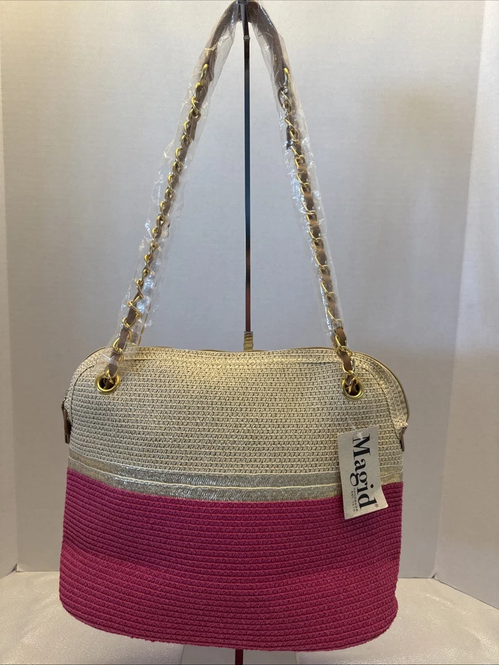 Magid Straw Shoulder Bag Pink Natural & Gold Purse NWT - Image 1 of 4