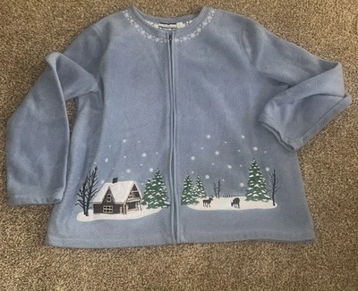 Croft & Barrow Chaqueta Deportiva Polar Navidad Vacaciones Luz Casa Bordada XL Foto 1 de 4