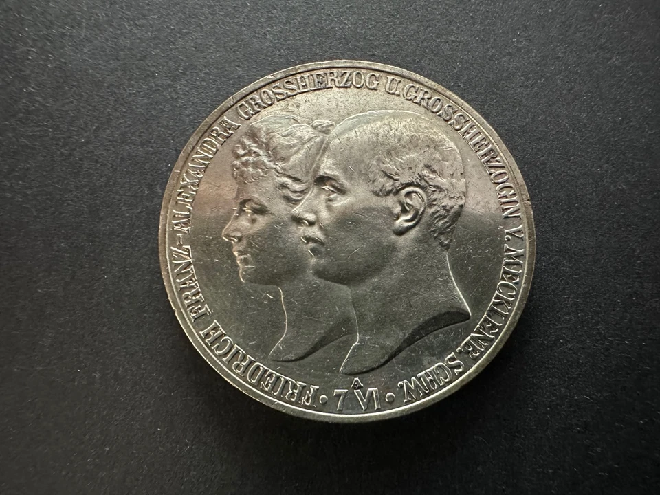 5 Mark 1904 Mecklenburg-Schwerin Hochzeit rar J.87 Silber *exzellente Erhaltung* - Bild 1 von 4