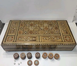 Vintage Large Middle Eastern Inlaid Mosaic Backgammon and Chess Board Game - Picture 1 of 11