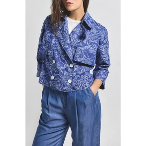 Neu DEREK LAM 10 CROSBY Elijah Floral Baumwollmischung Zweireiher Crop Jacke - Bild 1 von 11