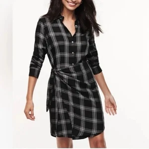 UNTUCKit Tessa Black Plaid Wrap Shirt Dress Sz 12 - Picture 1 of 10