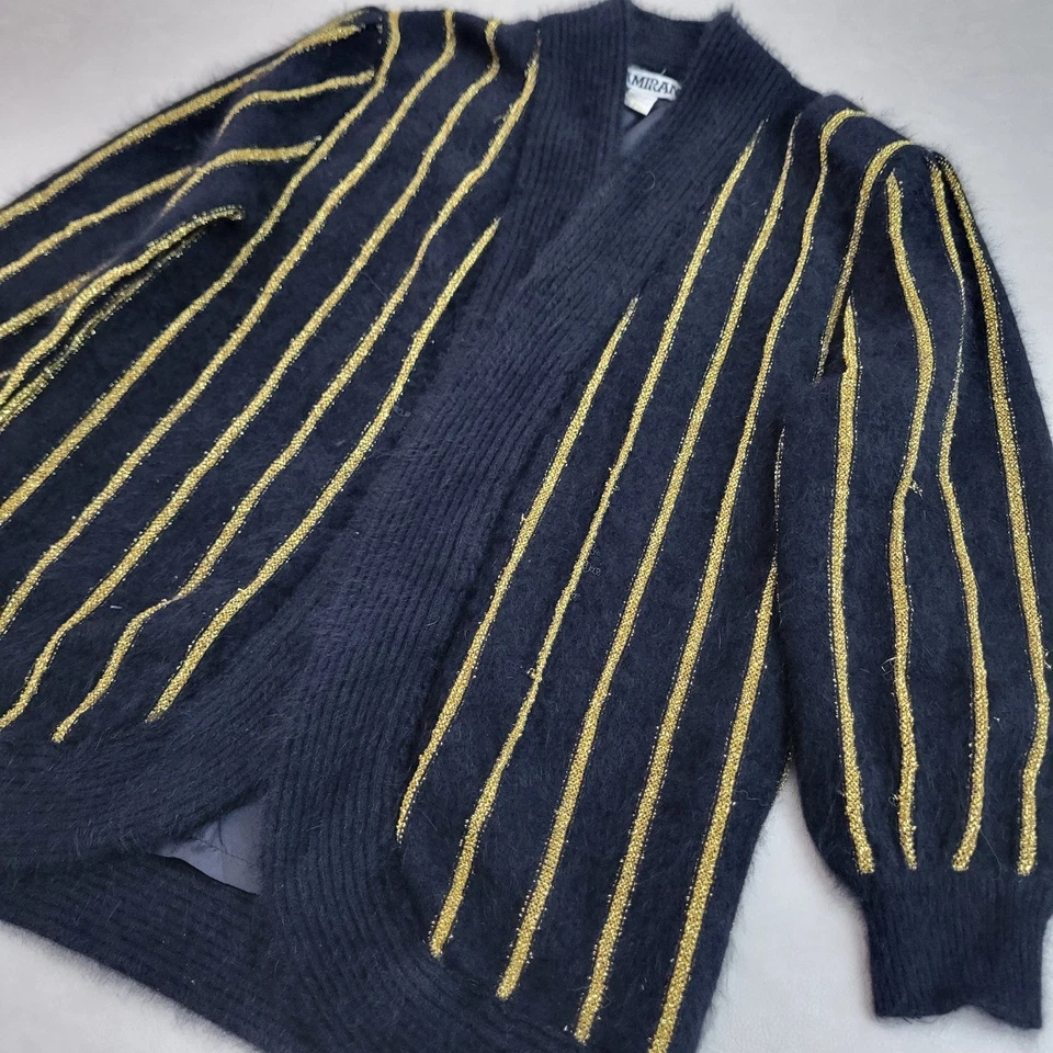 Abrigo Suéter Vintage Kamiran Piel Conejo Negro Dorado Talla Grande Y2k  Foto 1 de 4