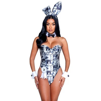 Playboy Cover Bunny Costume Set Bodysuit Rabbit Ears Tail Cuffs Bow Tie PB157 - Image 1 of 4