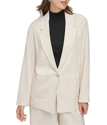 Chaqueta Blazer DKNY Mujer Parche Bolsillo Un Botón, Caqui, XL Foto 1 de 3