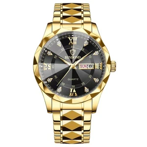 Orologio BINBOND Uomo Quarzo Acciaio Numeri Romani Analogico Diamante Luminoso - Foto 1 di 7